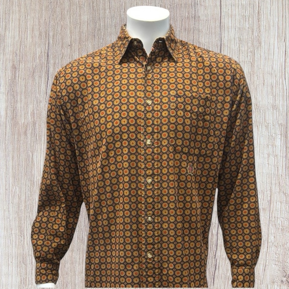Vintage Tommy Hilfiger Orange Blue Red Geometric Crest Long Sleeve Men's Shirt S